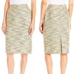 ANNE KLEIN Black & Yellow Tweed Knee Length Career Pencil Skirt